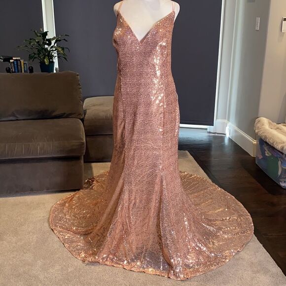 Women’s Plus Sized Fully Sequined Mermaid Style Dress with Train Size XXL NWT - Picture 1 of 12